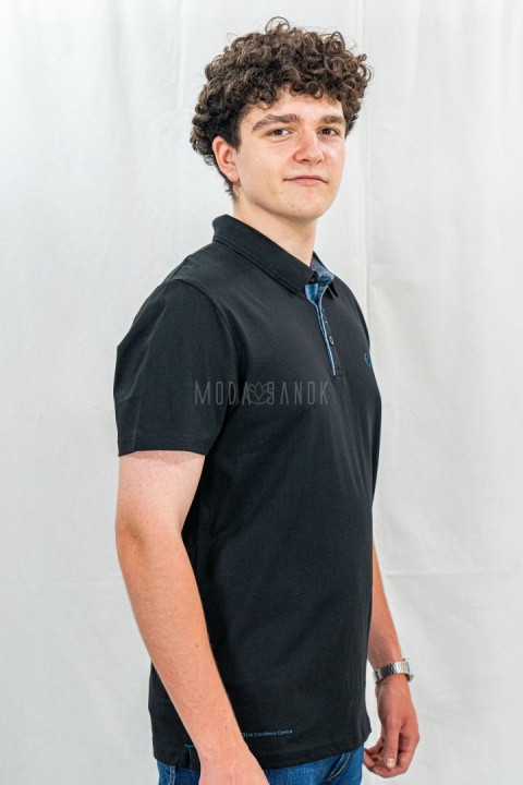 Czarna męska koszulka polo O-NIKOS VOLCANO - MODA SANOK