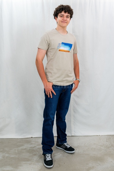 Beżowy t-shirt męski T-NAVI bawełniany VOLCANO - MODA SANOK