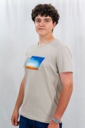 Beżowy t-shirt męski T-NAVI bawełniany VOLCANO - MODA SANOK