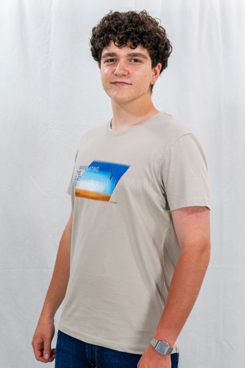 Beżowy t-shirt męski T-NAVI bawełniany VOLCANO - MODA SANOK