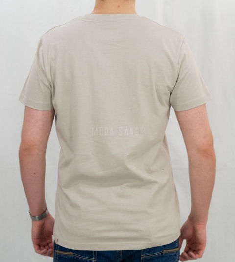 Beżowy t-shirt męski T-NAVI bawełniany VOLCANO - MODA SANOK