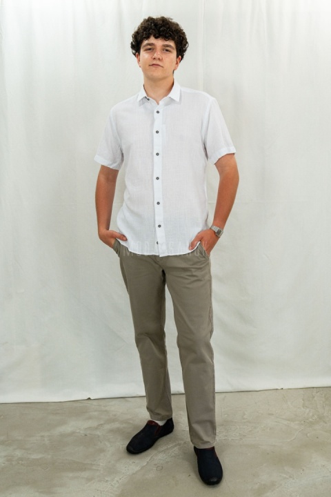 Bawełniana Koszula Męska biała z krótkim rękawem w kroju slim fit ESPADA MEN'S WEAR - MODA SANOK