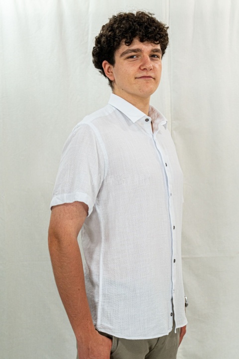 Bawełniana Koszula Męska biała z krótkim rękawem w kroju slim fit ESPADA MEN'S WEAR - MODA SANOK