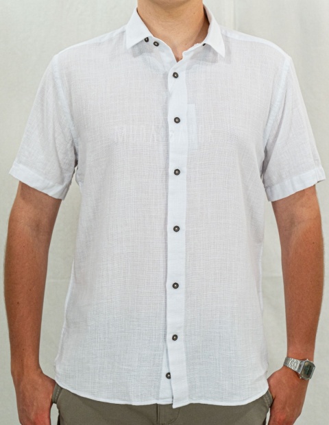 Bawełniana Koszula Męska biała z krótkim rękawem w kroju slim fit ESPADA MEN'S WEAR - MODA SANOK