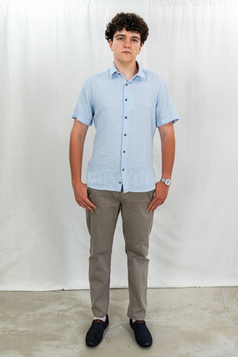 Bawełniana Koszula Męska niebieska z krótkim rękawem w kroju slim fit ESPADA MEN'S WEAR - MODA SANOK