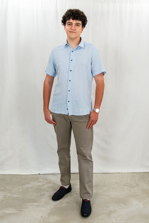 Bawełniana Koszula Męska niebieska z krótkim rękawem w kroju slim fit ESPADA MEN'S WEAR - MODA SANOK