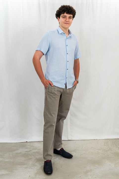 Bawełniana Koszula Męska niebieska z krótkim rękawem w kroju slim fit ESPADA MEN'S WEAR - MODA SANOK