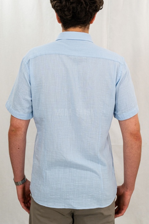 Bawełniana Koszula Męska niebieska z krótkim rękawem w kroju slim fit ESPADA MEN'S WEAR - MODA SANOK