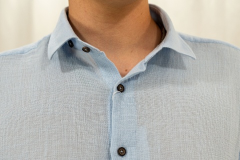 Bawełniana Koszula Męska niebieska z krótkim rękawem w kroju slim fit ESPADA MEN'S WEAR - MODA SANOK