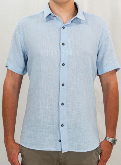 Bawełniana Koszula Męska niebieska z krótkim rękawem w kroju slim fit ESPADA MEN'S WEAR - MODA SANOK