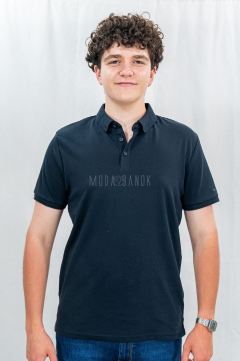 Klasyczna granatowa męska koszulka polo O-VOLVI VOLCANO - MODA SANOK