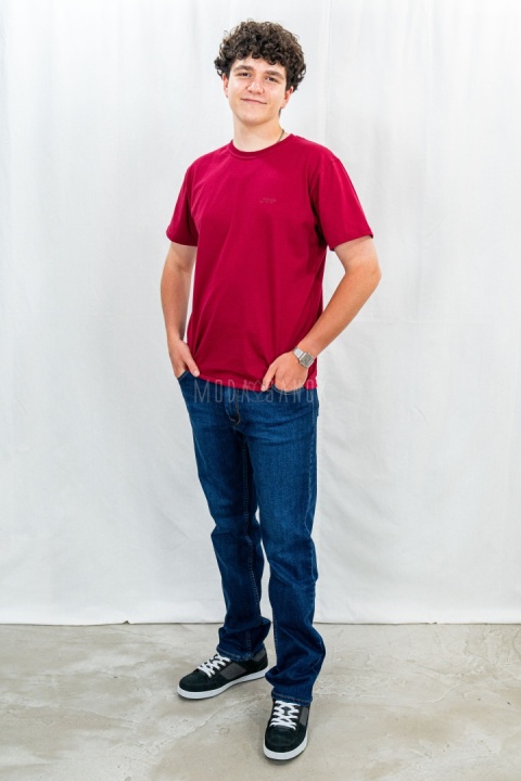 Bordowa klasyczna koszulka męska TDS - MODA SANOK