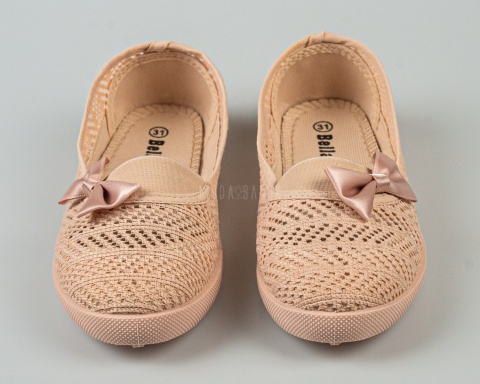 Różowe ażurowe tenisówki wsuwane dziewczęce ozdobione kokardką BELLA PARIS - MODA SANOK