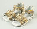 Sandałki dziewczęce złote z ozdobną kokardką zapinane na rzep KORNECKI - MODA SANOK