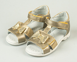 Sandałki dziewczęce złote z ozdobną kokardką zapinane na rzep KORNECKI - MODA SANOK