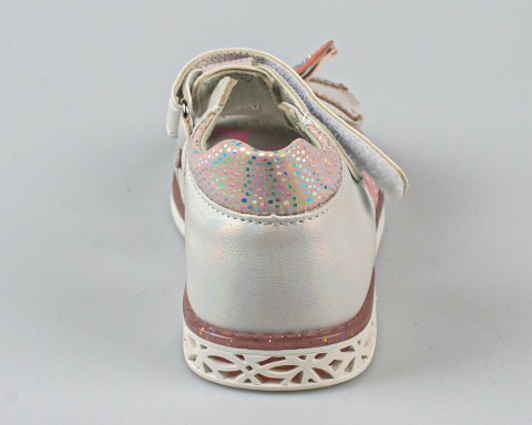 Sandały dla dziewczynki zabudowane srebrno-różowe z kokardką GETO - MODA SANOK