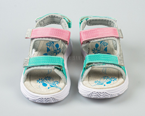 Sandały dziecięce sportowe srebrno- różowe lekkie wygodne na rzepy BADOXX-MODA SANOK