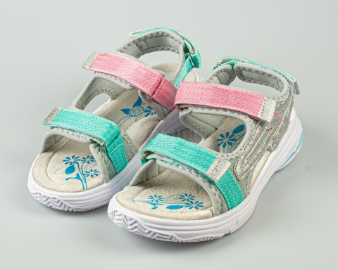 Sandały dziecięce sportowe srebrno- różowe lekkie wygodne na rzepy BADOXX-MODA SANOK