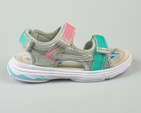 Sandały dziecięce sportowe srebrno- różowe lekkie wygodne na rzepy BADOXX-MODA SANOK