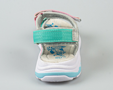 Sandały dziecięce sportowe srebrno- różowe lekkie wygodne na rzepy BADOXX-MODA SANOK