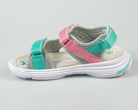 Sandały dziecięce sportowe srebrno- różowe lekkie wygodne na rzepy BADOXX-MODA SANOK