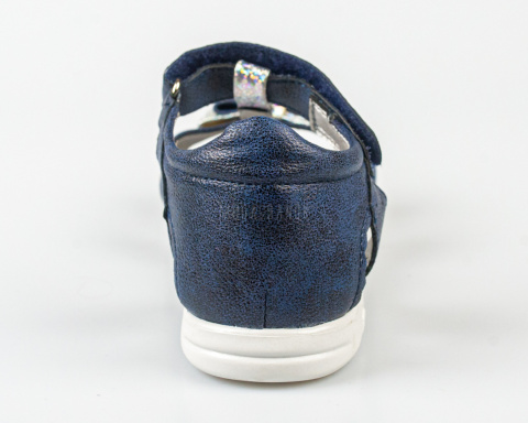 Sandały dziewczęce granatowe z błyszczącą kokardką zapinane na rzep KORNECKI-MODA SANOK