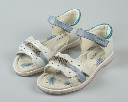 Sandały dziewczęce srebrne z dodatkiem niebieskiego z zabudowaną pięta BADOXX - MODA SANOK
