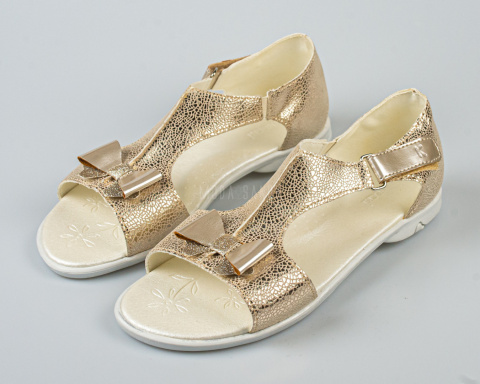 Sandały dziewczęce złote z kokardką zapinane na rzep KORNECKI-MODA SANOK