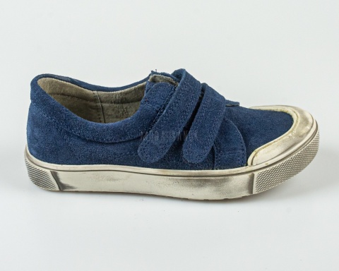 Skórzane półbuty chłopięce granatowe na rzepy KORNECKI - MODA SANOK