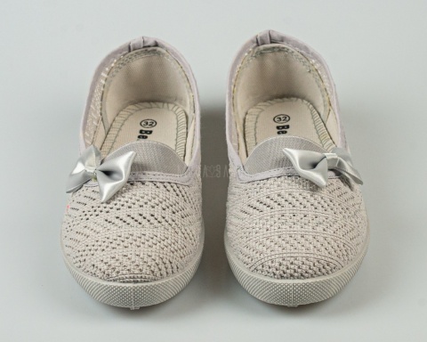 Szare ażurowe tenisówki wsuwane dziewczęce ozdobione kokardką BELLA PARIS - MODA SANOK