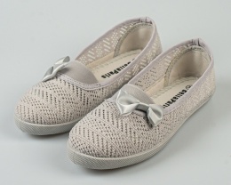 Szare ażurowe tenisówki wsuwane dziewczęce ozdobione kokardką BELLA PARIS - MODA SANOK