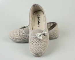 Szare ażurowe tenisówki wsuwane dziewczęce ozdobione kokardką BELLA PARIS - MODA SANOK