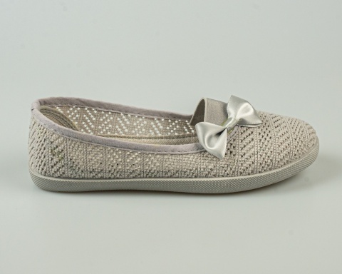 Szare ażurowe tenisówki wsuwane dziewczęce ozdobione kokardką BELLA PARIS - MODA SANOK