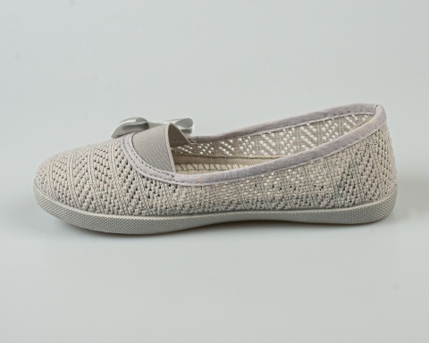 Szare ażurowe tenisówki wsuwane dziewczęce ozdobione kokardką BELLA PARIS - MODA SANOK