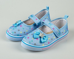 Tenisówki dla dziewczynki niebieskie w kolorowe gwiazdki z kokardką z boku zapinane na rzep ATLETICO-MODA SANOK