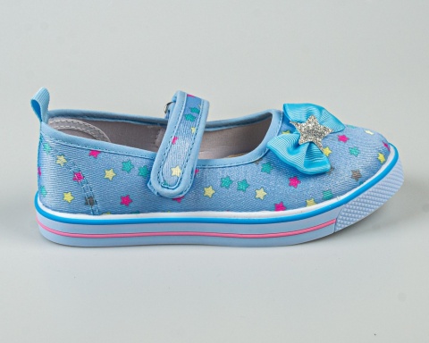 Tenisówki dla dziewczynki niebieskie w kolorowe gwiazdki z kokardką z boku zapinane na rzep ATLETICO-MODA SANOK