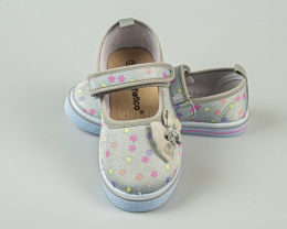 Tenisówki dla dziewczynki szare w kolorowe gwiazdki z kokardką z boku zapinane na rzep ATLETICO-MODA SANOK