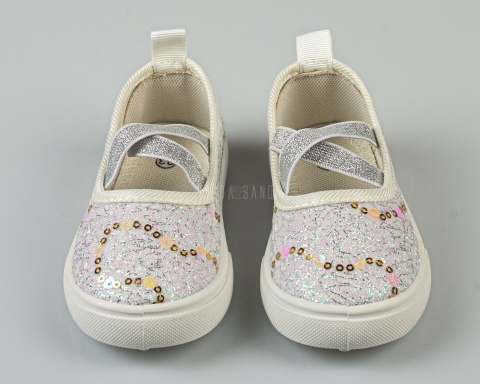 Tenisówki dziecięce białe wsuwane z gumeczkami ozdobione cekinkami - MODA SANOK