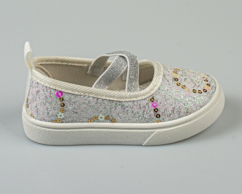 Tenisówki dziecięce białe wsuwane z gumeczkami ozdobione cekinkami - MODA SANOK