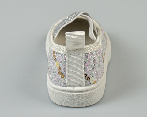 Tenisówki dziecięce białe wsuwane z gumeczkami ozdobione cekinkami - MODA SANOK