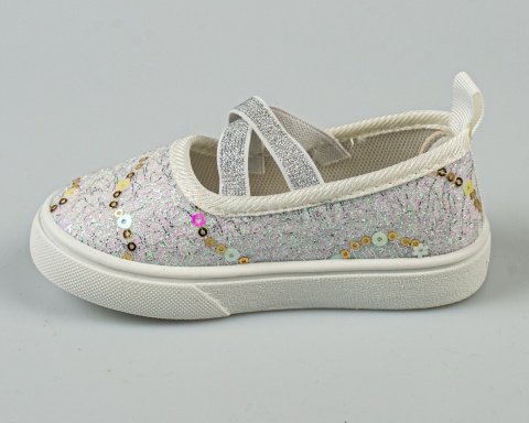 Tenisówki dziecięce białe wsuwane z gumeczkami ozdobione cekinkami - MODA SANOK