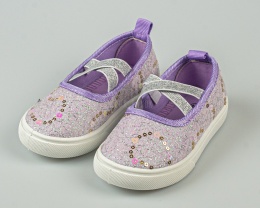 Tenisówki dziecięce jasny fiolet wsuwane z gumeczkami ozdobione cekinkami - MODA SANOK