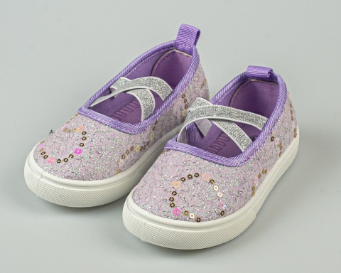 Tenisówki dziecięce jasny fiolet wsuwane z gumeczkami ozdobione cekinkami - MODA SANOK