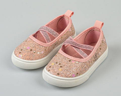 Tenisówki dziecięce różowe wsuwane z gumeczkami ozdobione cekinkami - MODA SANOK