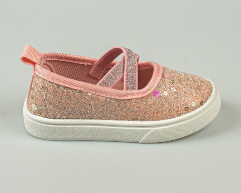 Tenisówki dziecięce różowe wsuwane z gumeczkami ozdobione cekinkami - MODA SANOK