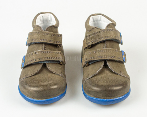 Trzewiki chłopięce skórzane szare zapinane na rzepy KORNECKI - MODA SANOK