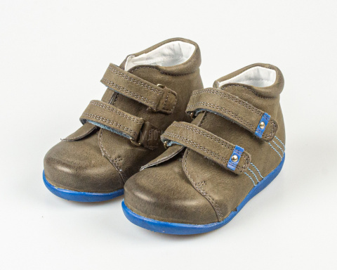 Trzewiki chłopięce skórzane szare zapinane na rzepy KORNECKI - MODA SANOK