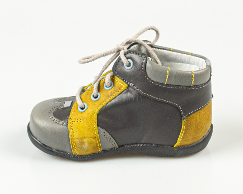 Trzewiki chłopięce skórzane szaro-żółte na wiązanie KORNECKI - MODA SANOK