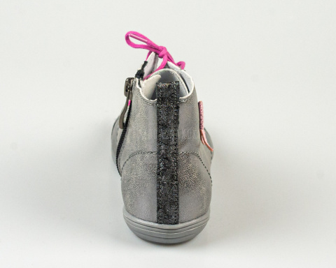Trzewiki dziewczęce grafitowe sznurowane z różową kokardką z boku KORNECKI-MODA SANOK