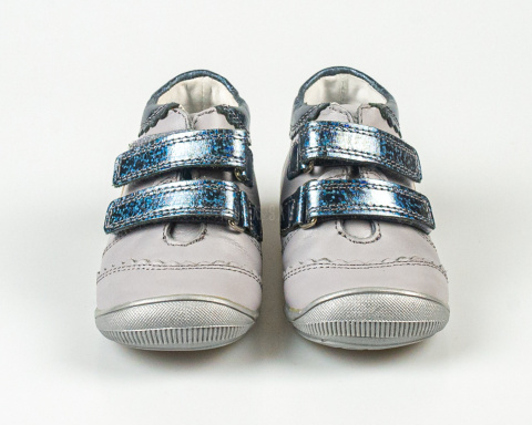 Trzewiki dziewczęce jasna popiel skórzane zapinane na rzepy KORNECKI - MODA SANOK